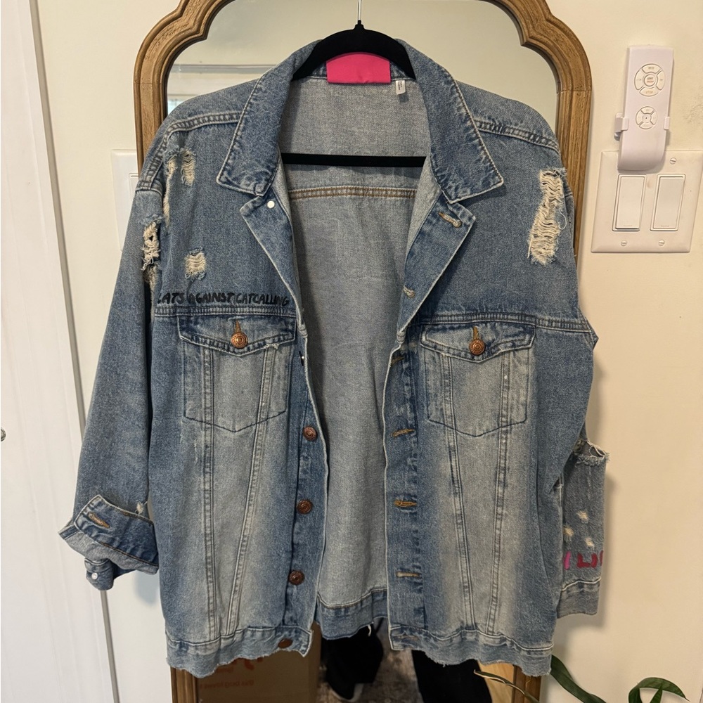 H&M Light Blue Distressed Jean Jacket